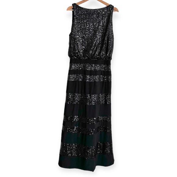 Lauren Ralph Lauren Dresses & Skirts - Lauren Ralph Lauren Black Sequin Boat Neck Striped Formal Dress Women's 10